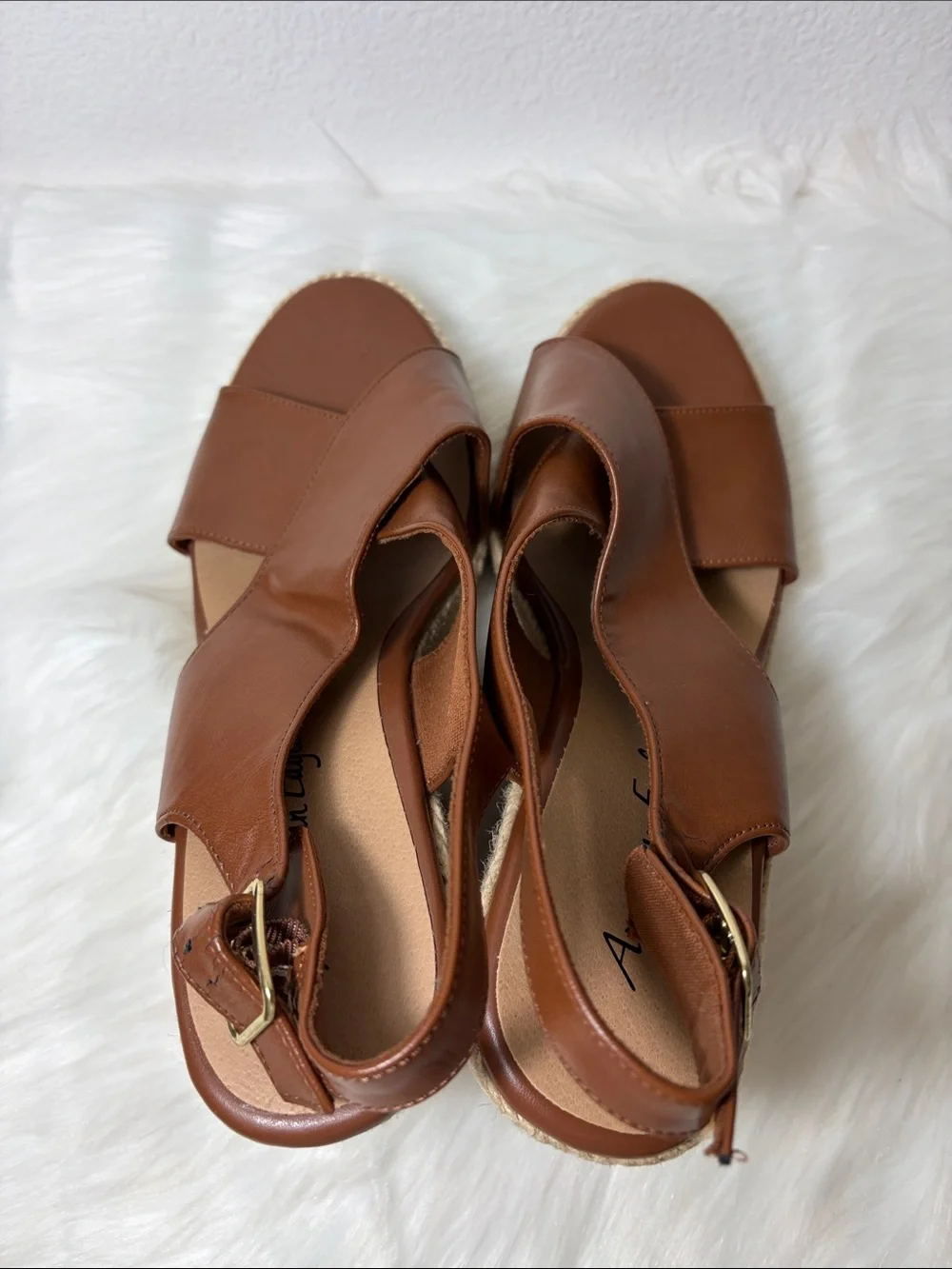 American Eagle Outfitters Tan Brown Espadrille Wedge Slingback Sandals